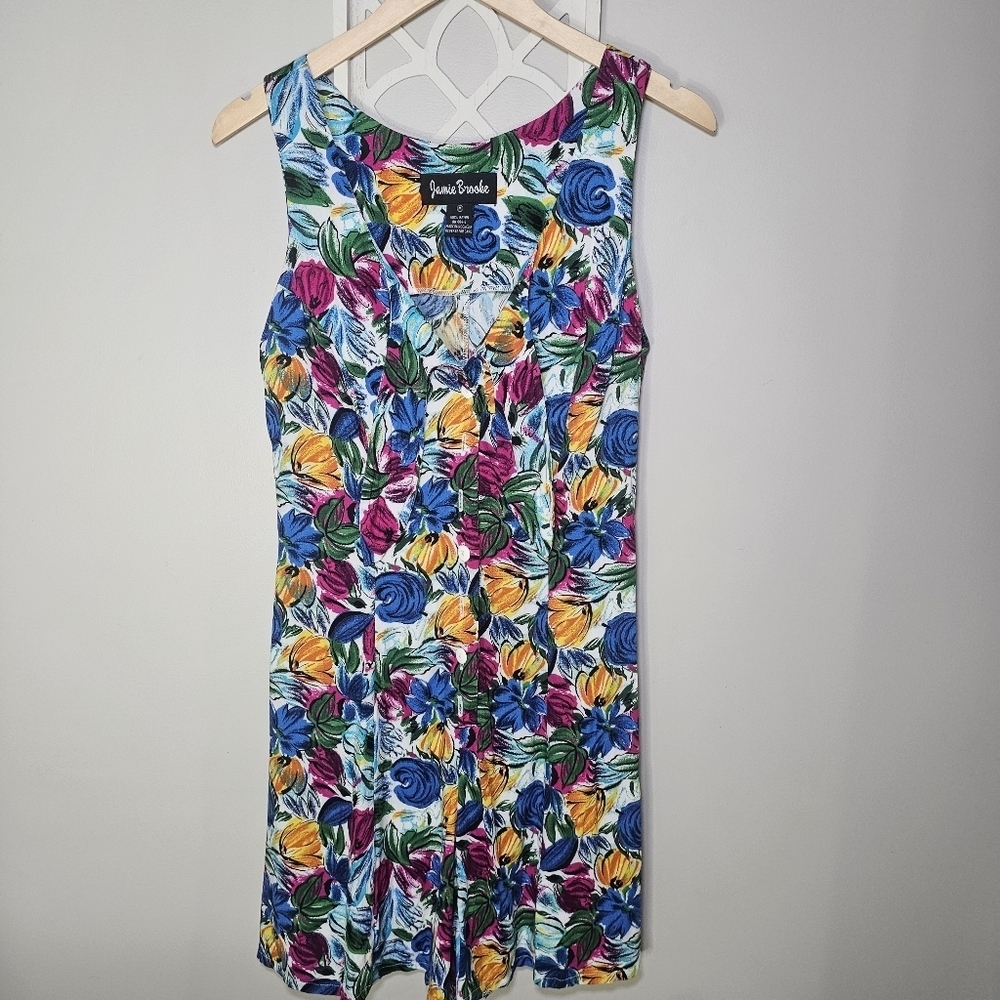 Jennie Brooke Vintage 90s Floral Sleeveless Tie-Front Romper Painterly Print - Picture 4 of 17